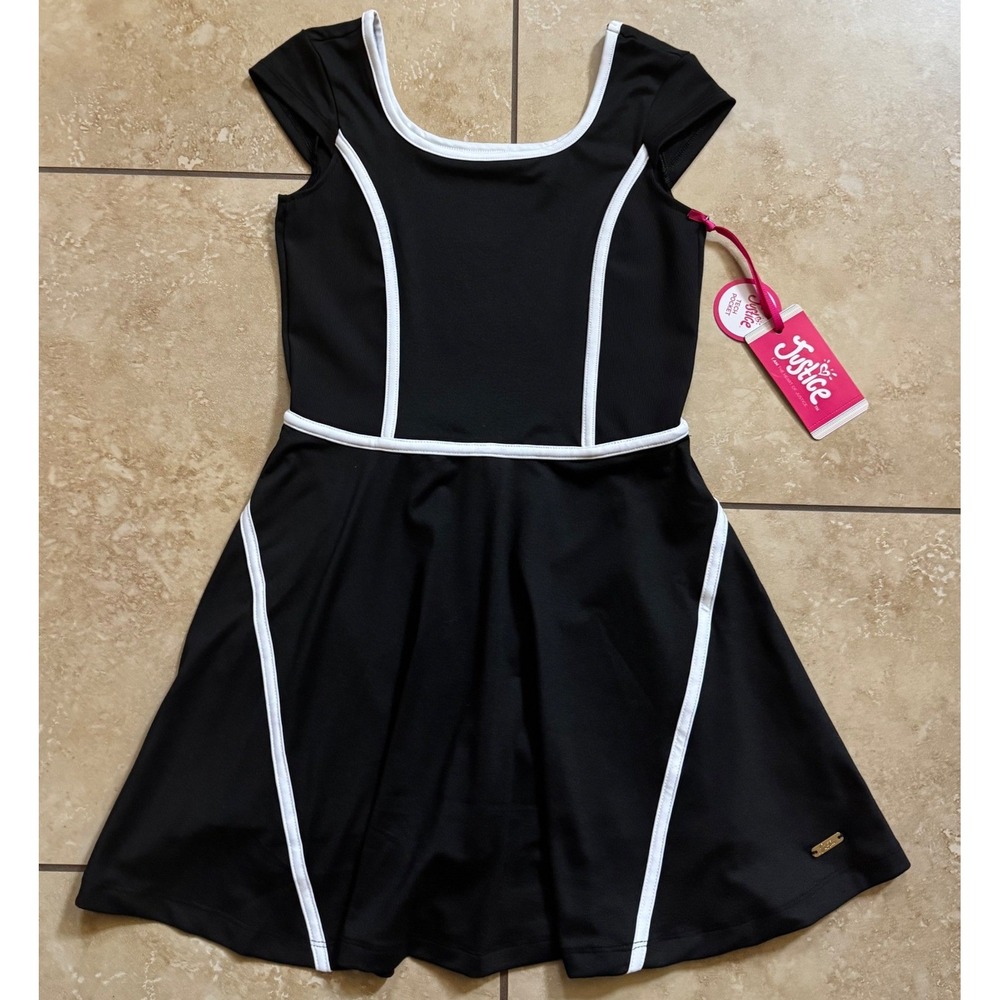 Justice Dress Girls M (10) Black White‎ Sporty Active Built-in Shorts Pocket NEW